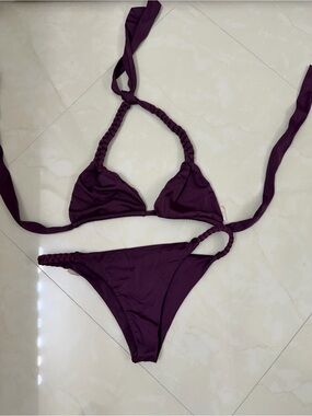 Braided Halter Triangle Bikini Set in Plum